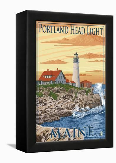 Portland Head Light - Portland, Maine-Lantern Press-Framed Stretched Canvas