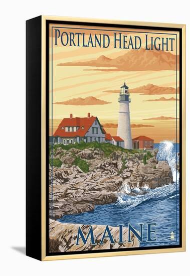 Portland Head Light - Portland, Maine-Lantern Press-Framed Stretched Canvas