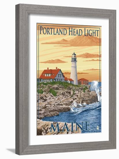 Portland Head Light - Portland, Maine-Lantern Press-Framed Art Print