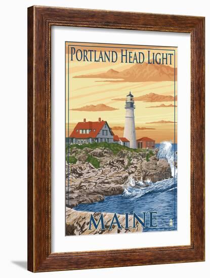 Portland Head Light - Portland, Maine-Lantern Press-Framed Art Print