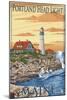 Portland Head Light - Portland, Maine-Lantern Press-Mounted Art Print