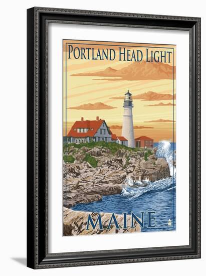 Portland Head Light - Portland, Maine-Lantern Press-Framed Art Print