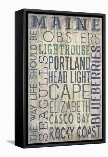 Portland Head Lighthouse, Maine - Barnwood Typography-Lantern Press-Framed Stretched Canvas