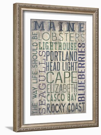 Portland Head Lighthouse, Maine - Barnwood Typography-Lantern Press-Framed Premium Giclee Print