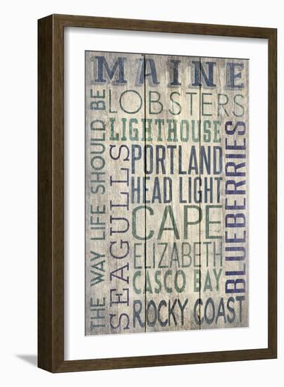 Portland Head Lighthouse, Maine - Barnwood Typography-Lantern Press-Framed Premium Giclee Print