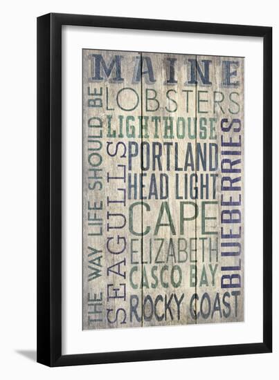 Portland Head Lighthouse, Maine - Barnwood Typography-Lantern Press-Framed Premium Giclee Print