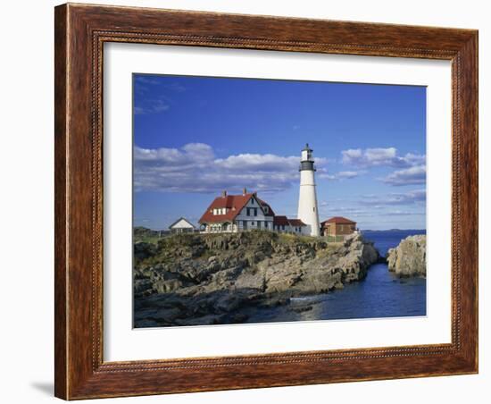 Portland Head Lighthouse on Rocky Coast at Cape Elizabeth, Maine, New England, USA-Rainford Roy-Framed Photographic Print