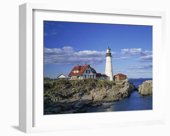 Portland Head Lighthouse on Rocky Coast at Cape Elizabeth, Maine, New England, USA-Rainford Roy-Framed Photographic Print