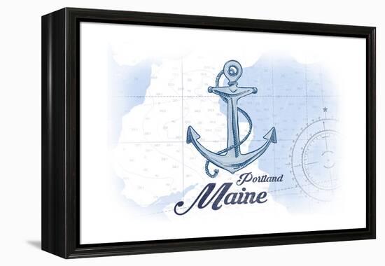 Portland, Maine - Anchor - Blue - Coastal Icon-Lantern Press-Framed Stretched Canvas