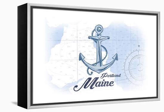 Portland, Maine - Anchor - Blue - Coastal Icon-Lantern Press-Framed Stretched Canvas