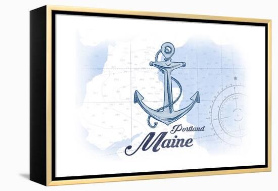 Portland, Maine - Anchor - Blue - Coastal Icon-Lantern Press-Framed Stretched Canvas