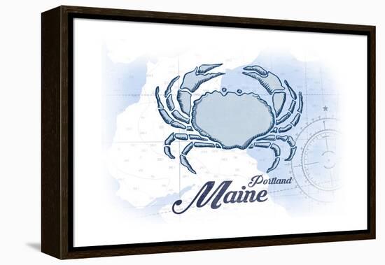 Portland, Maine - Crab - Blue - Coastal Icon-Lantern Press-Framed Stretched Canvas