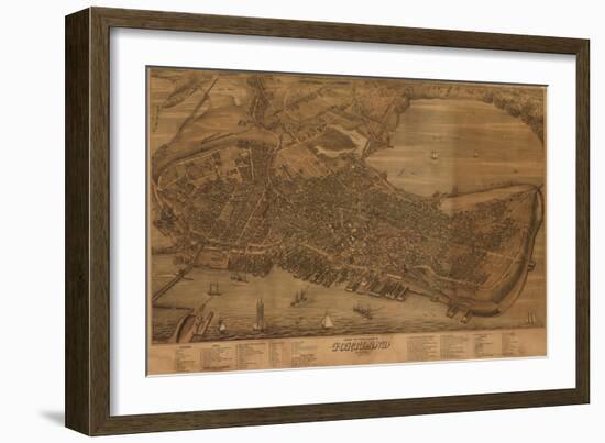 Portland, Maine - Panoramic Map-Lantern Press-Framed Art Print