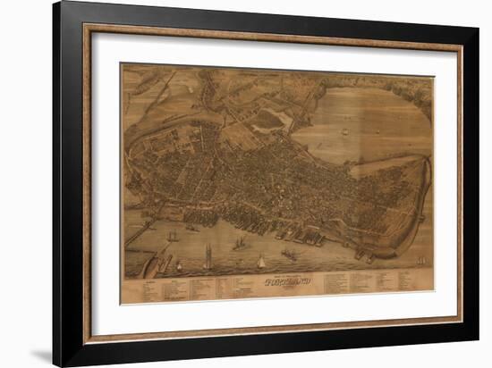 Portland, Maine - Panoramic Map-Lantern Press-Framed Art Print