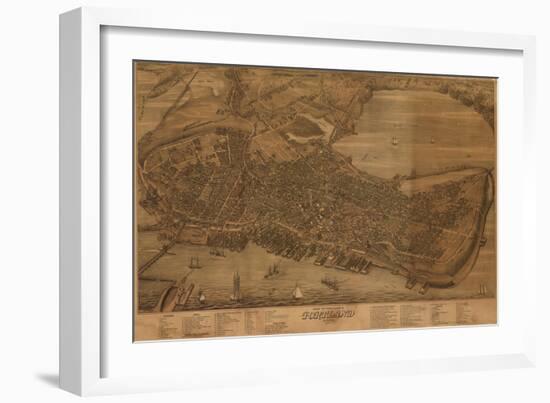 Portland, Maine - Panoramic Map-Lantern Press-Framed Art Print