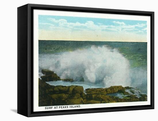 Portland, Maine - Peaks Island View of the Surf-Lantern Press-Framed Stretched Canvas