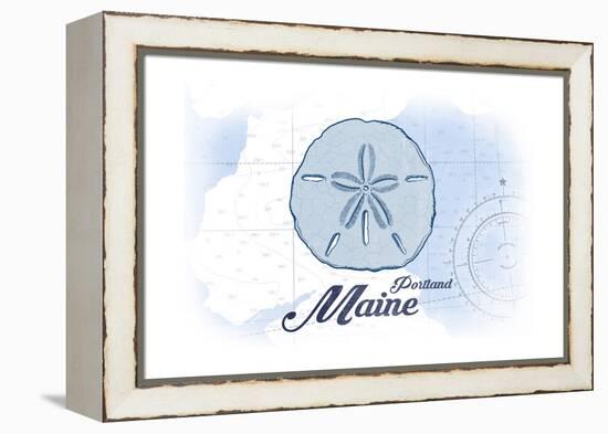 Portland, Maine - Sand Dollar - Blue - Coastal Icon-Lantern Press-Framed Stretched Canvas