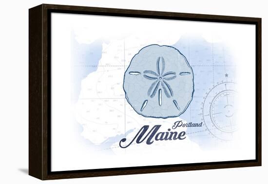 Portland, Maine - Sand Dollar - Blue - Coastal Icon-Lantern Press-Framed Stretched Canvas