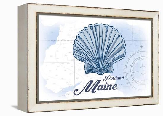 Portland, Maine - Scallop Shell - Blue - Coastal Icon-Lantern Press-Framed Stretched Canvas