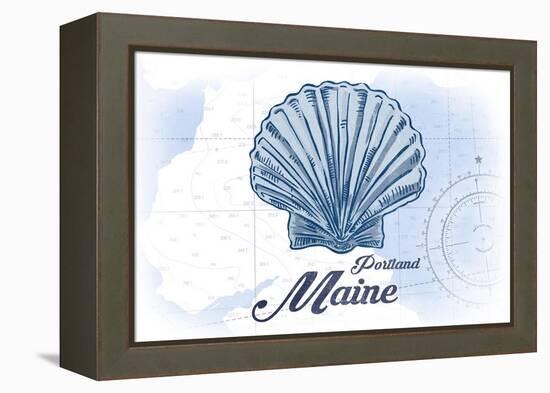 Portland, Maine - Scallop Shell - Blue - Coastal Icon-Lantern Press-Framed Stretched Canvas