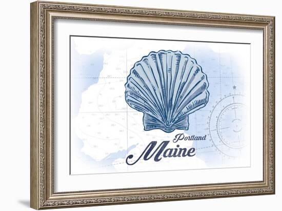 Portland, Maine - Scallop Shell - Blue - Coastal Icon-Lantern Press-Framed Art Print