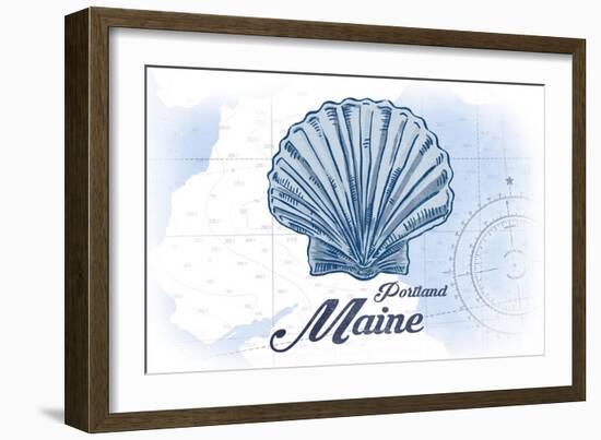 Portland, Maine - Scallop Shell - Blue - Coastal Icon-Lantern Press-Framed Art Print