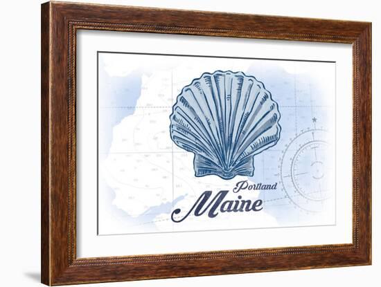 Portland, Maine - Scallop Shell - Blue - Coastal Icon-Lantern Press-Framed Art Print