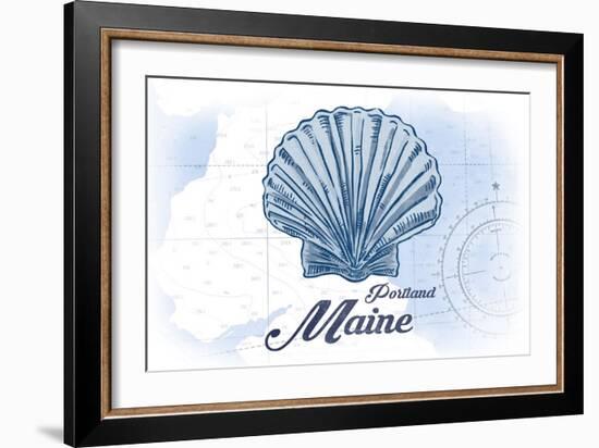 Portland, Maine - Scallop Shell - Blue - Coastal Icon-Lantern Press-Framed Art Print