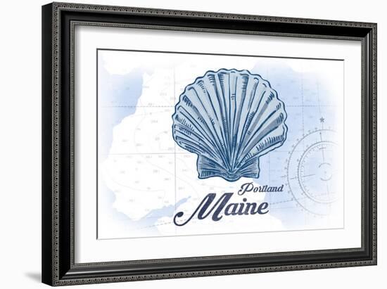 Portland, Maine - Scallop Shell - Blue - Coastal Icon-Lantern Press-Framed Art Print