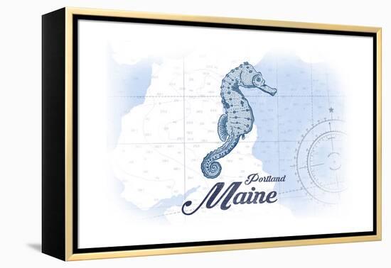 Portland, Maine - Seahorse - Blue - Coastal Icon-Lantern Press-Framed Stretched Canvas