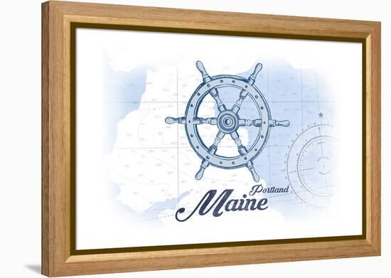Portland, Maine - Ship Wheel - Blue - Coastal Icon-Lantern Press-Framed Stretched Canvas