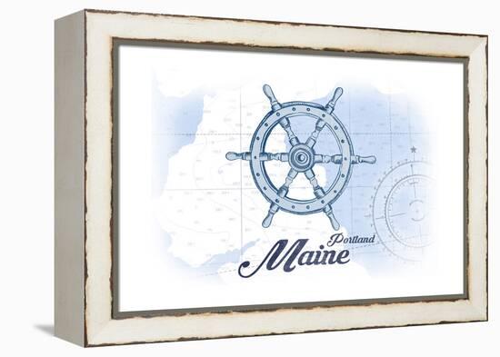 Portland, Maine - Ship Wheel - Blue - Coastal Icon-Lantern Press-Framed Stretched Canvas