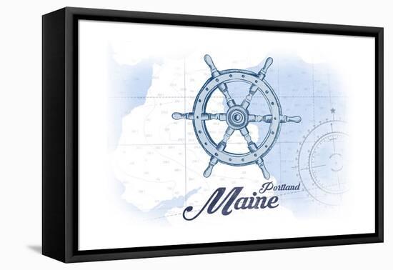 Portland, Maine - Ship Wheel - Blue - Coastal Icon-Lantern Press-Framed Stretched Canvas