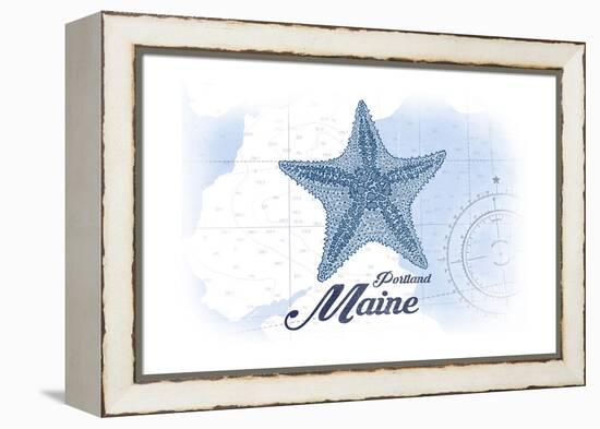 Portland, Maine - Starfish - Blue - Coastal Icon-Lantern Press-Framed Stretched Canvas