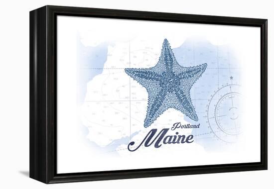 Portland, Maine - Starfish - Blue - Coastal Icon-Lantern Press-Framed Stretched Canvas