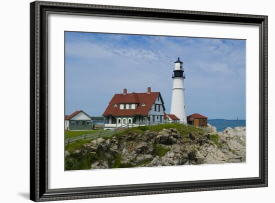 Portland, Maine, USA Famous Head Light lighthouse on rocky cliff.-Bill Bachmann-Framed Photographic Print