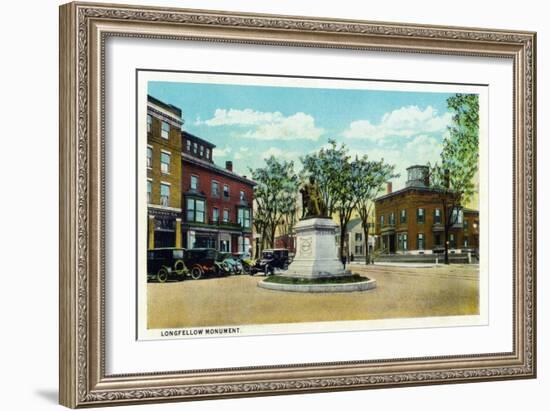 Portland, Maine - View of Longfellow Monument and Longfellow Square-Lantern Press-Framed Premium Giclee Print