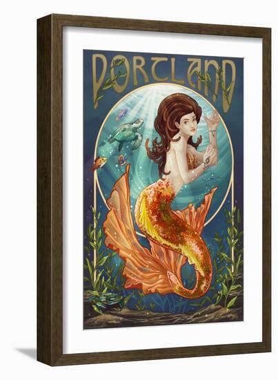 Portland - Mermaid-Lantern Press-Framed Art Print