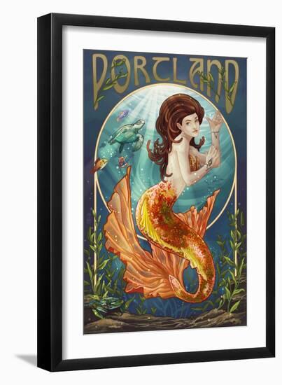 Portland - Mermaid-Lantern Press-Framed Art Print