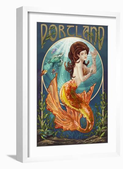 Portland - Mermaid-Lantern Press-Framed Art Print