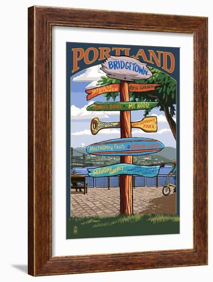 Portland, Oregon Destinations Sign - Powell's Books-Lantern Press-Framed Art Print