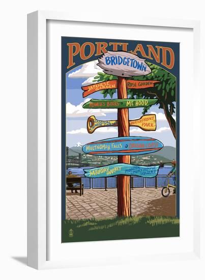 Portland, Oregon Destinations Sign - Powell's Books-Lantern Press-Framed Art Print