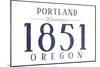 Portland, Oregon - Established Date (Blue)-Lantern Press-Mounted Art Print