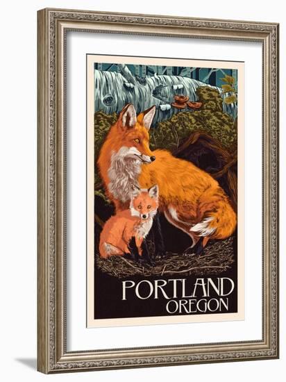 Portland, Oregon - Fox and Kit-Lantern Press-Framed Art Print