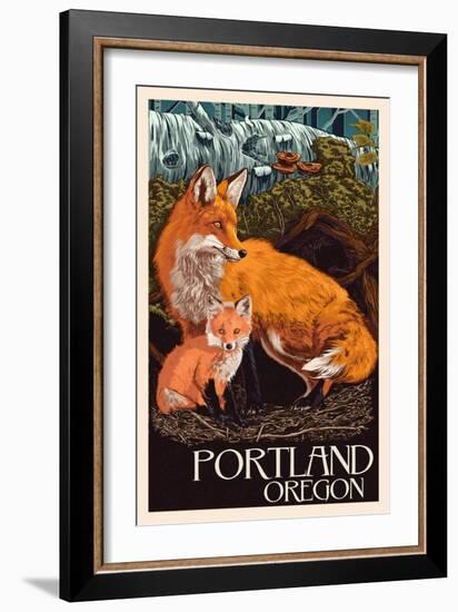 Portland, Oregon - Fox and Kit-Lantern Press-Framed Art Print