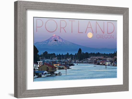 Portland, Oregon - Mt. Hood with Purple Sky and Water-Lantern Press-Framed Art Print