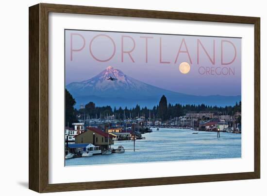 Portland, Oregon - Mt. Hood with Purple Sky and Water-Lantern Press-Framed Art Print