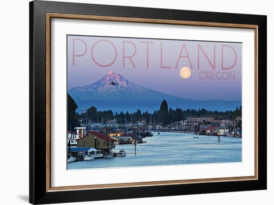 Portland, Oregon - Mt. Hood with Purple Sky and Water-Lantern Press-Framed Art Print