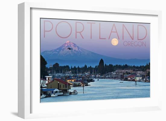 Portland, Oregon - Mt. Hood with Purple Sky and Water-Lantern Press-Framed Art Print