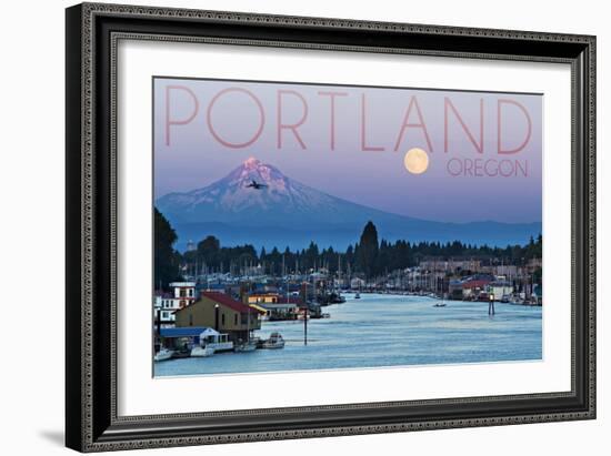 Portland, Oregon - Mt. Hood with Purple Sky and Water-Lantern Press-Framed Art Print